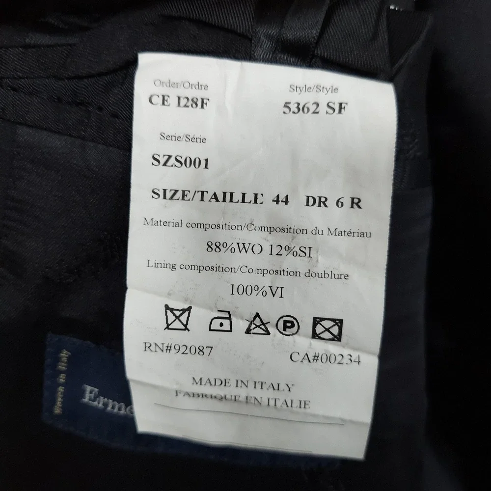 Saks Fifth Ave Suit Jacket Mens 44 Black Wool Silk Slim Italy Ermenegildo Zegna